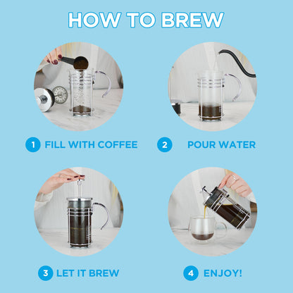 GROSCHE MADRID French Press - Premium Coffee and Tea Maker - 1.0L - 34oz - Borosilicate Glass Beaker - Dual Filter System For Rich Brew - Versatile Brewing | Stainless Steel Filter