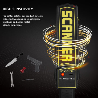 Hand held Metal Detector Wand Security Scanner,High-Sensitivity Security Wand Metal Detector,Portable Adjustable Sound & Vibration Alerts, Detects Weapons Knives Screw (High Sensitivity, Black)