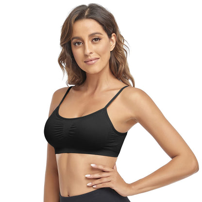 Litthing Bralettes Padded for Women Cami Strap Bra Seamless Sportsbra Wireless Comfort Yoga Lightly T-Shirt Tank Tops Black White Skin