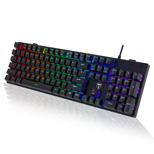 RisoPhy Mechanical Gaming Keyboard, RGB 104 Keys Ultra-Slim LED Backlit USB Wired Keyboard with Blue Switch, Durable Abs Keycaps/Anti-Ghosting/Spill-Resistant Computer Keyboard for PC Mac Xbox Gamer