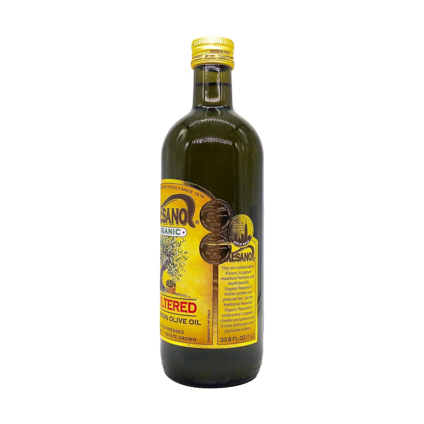 Paesanol ORGANIC UNFILTERED Extra Virgin Olive Oil 33.8 Fl Oz Glass
