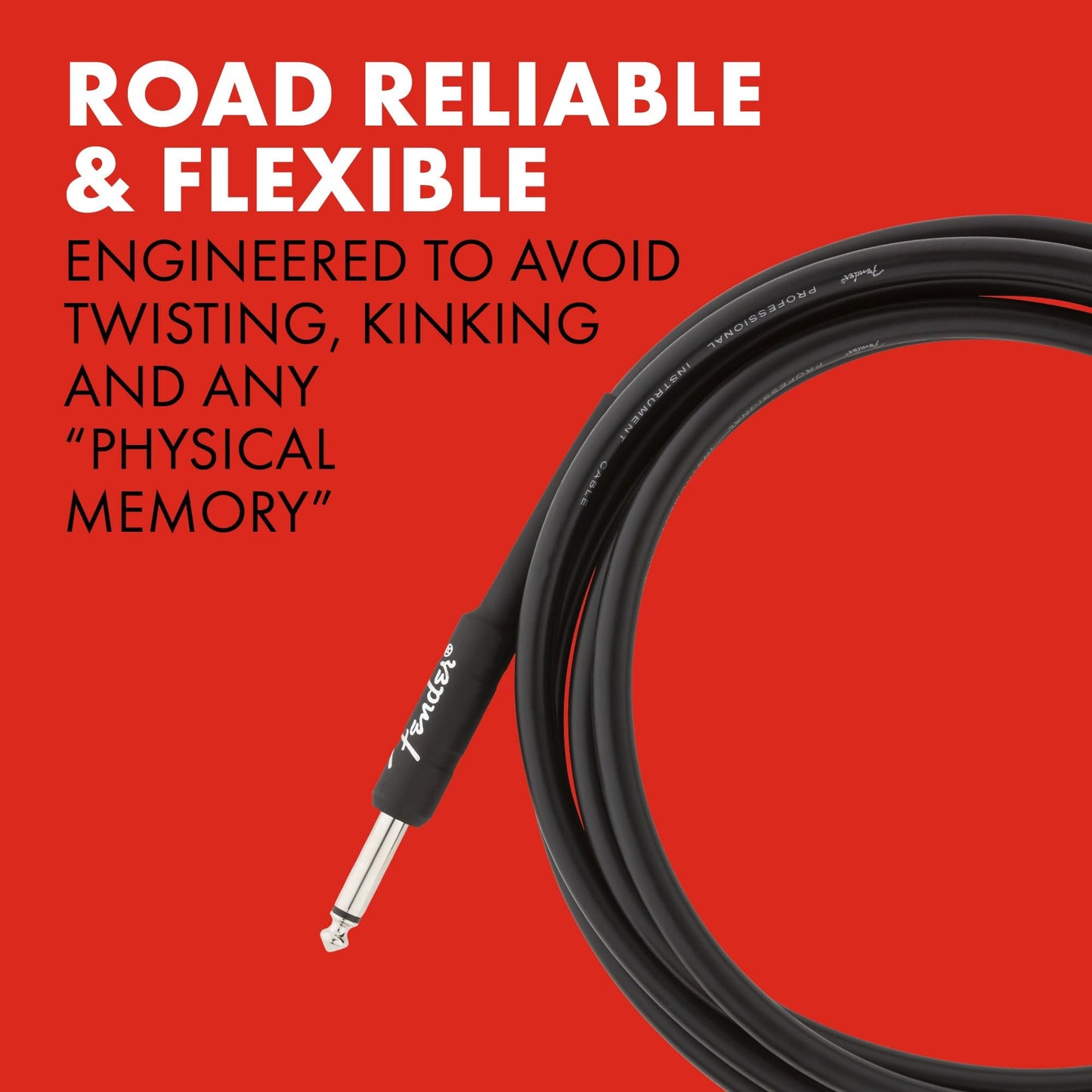 Fender Professional Series Instrument Cable, Guitar Cable 10 ft, Guitar Accessories, Stage Ready with Anti-Kinking Design, Black