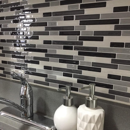 LONGKING 10-Sheet Self-Adhesive Peel and Stick Backsplash for Kitchen, Vinyl Decorative Tiles (Black/Gray)