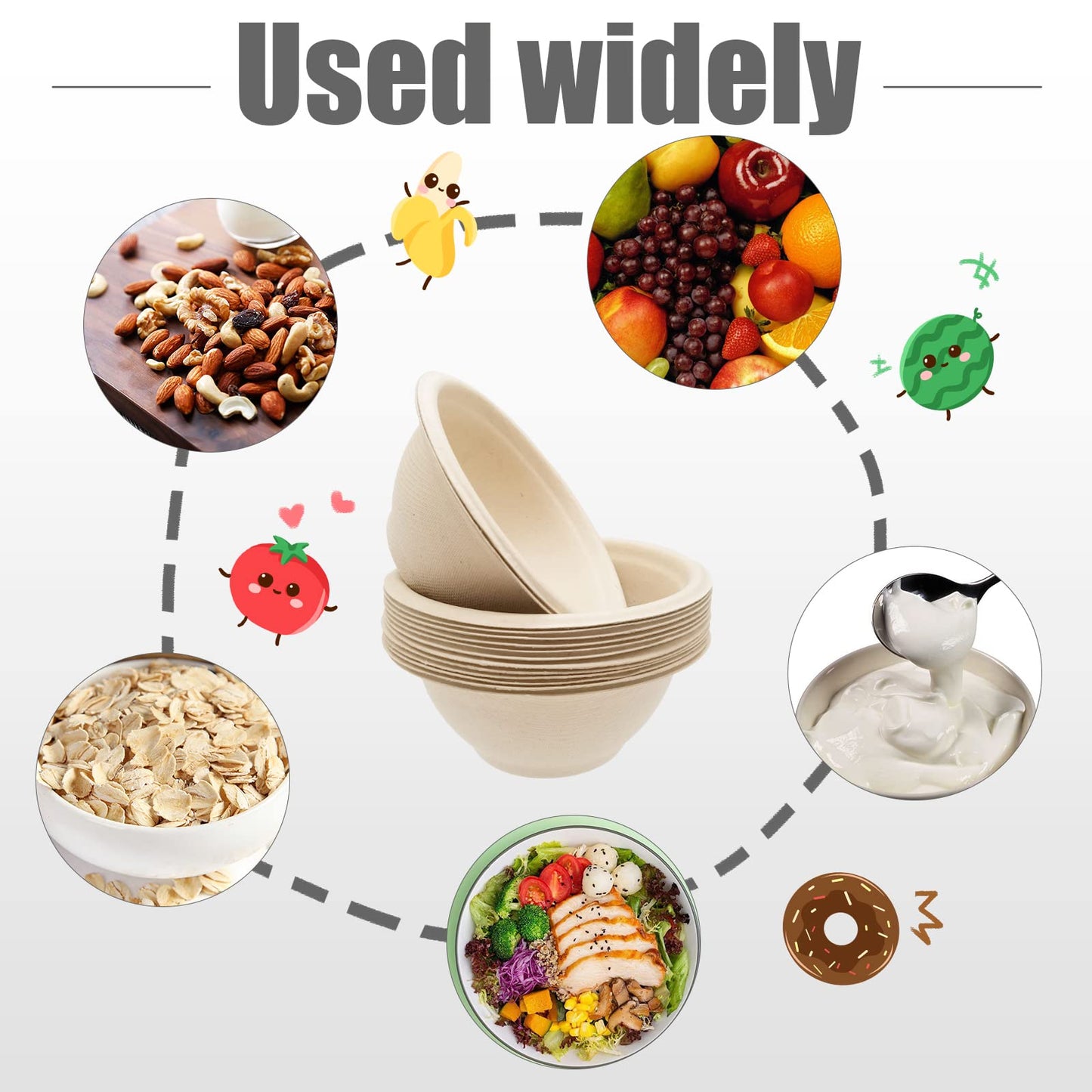 100 Pack 8oz Compostable Paper Bowls,Heavy-Duty Disposable Natural Bagasse Bowls,Biodegradable Soup Bowls,Eco-Friendly,Heat Resistant,for Ice Cream,Salad,Soup,Snack,Dessert,Pasta,Hot or Cold Use