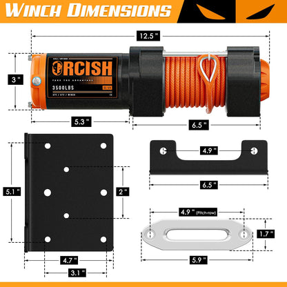 ORCISH Upgrade 3500 lb 12V DC Electric Winch, ATV/UTV Winch Kit for Towing, 1/4"×30' Synthetic Rope with Both Wireless Handheld Remote and Corded Control Recovery, Easy Assembly Winches