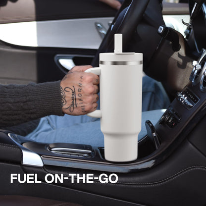 40 oz Tumbler with Handle and Straw: Stainless Steel Insulated Tumbler Keeps Cold for 24 Hours, Leakproof Travel Cup Fits in Cup Holder and BPA-Free, Black Night