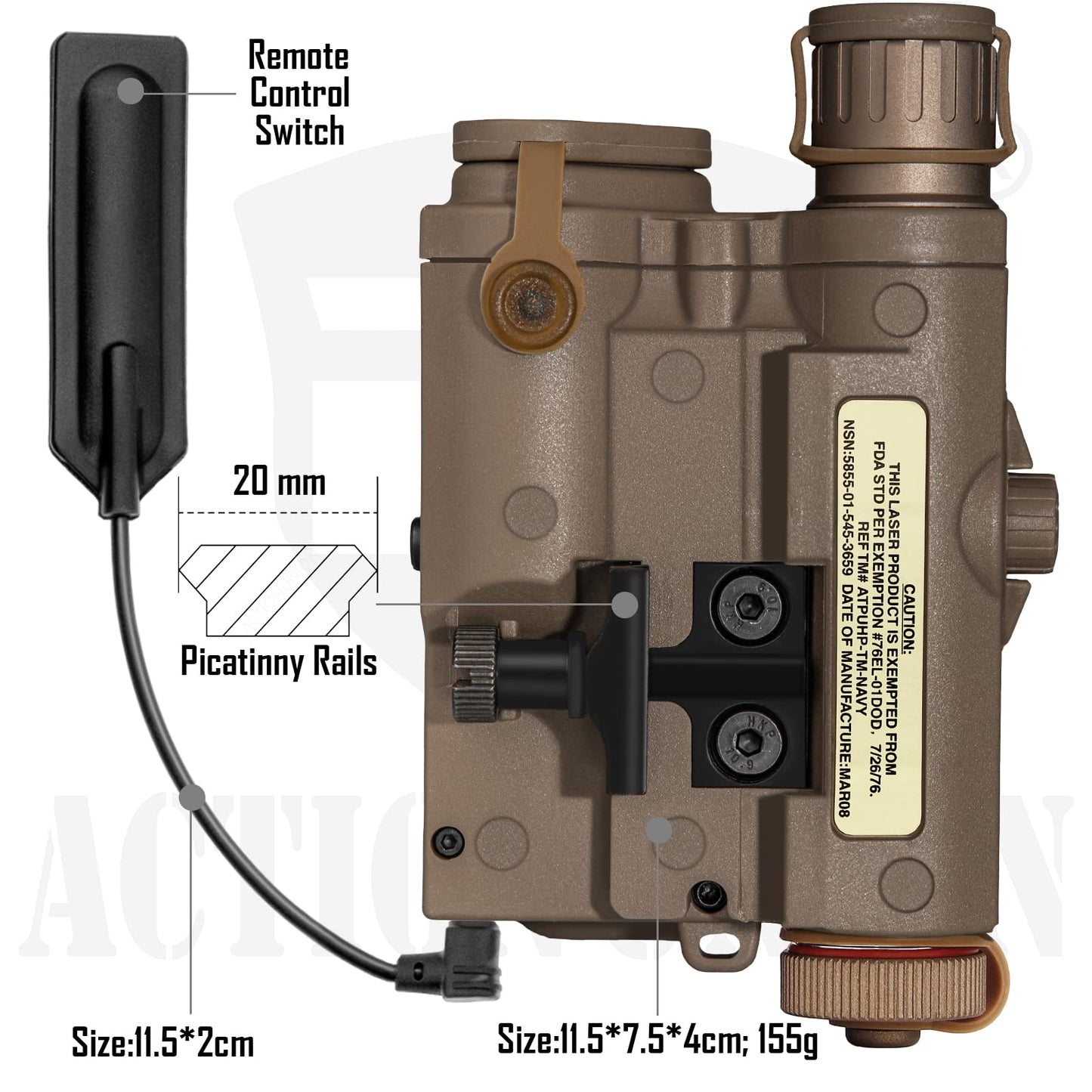 ACTIONUNION Airsoft PEQ-15 IR Laser + Visible Red Laser + White LED Flashlight (Tan)