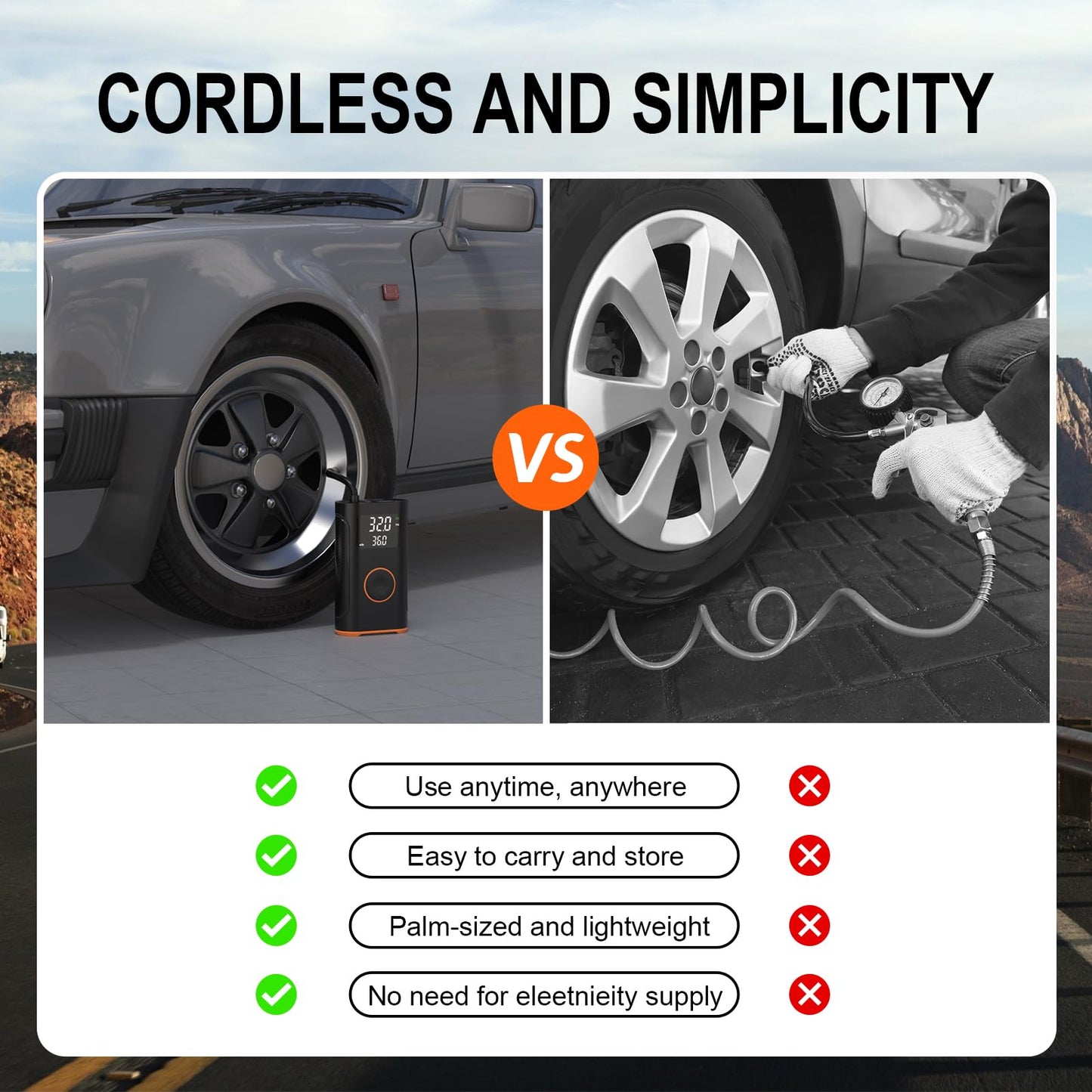 (New Upgrade) ZSX Tire Inflator Portable Air Compressor-160 PSI Air Pump with Memory Function, Electric Bike Pump with Tire Pressure Gauge, Tire Inflator for Car, Gifts for Men Husband Father