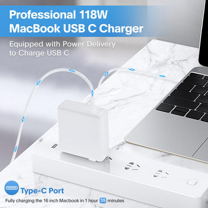 Mac Book Pro Charger - 118W USB C Charger Fast Charger Compatible with MacBook pro/Air, M1 M2 M3 M4, ipad Pro, Samsung Galaxy and All USB C Device, Include Charge Cable