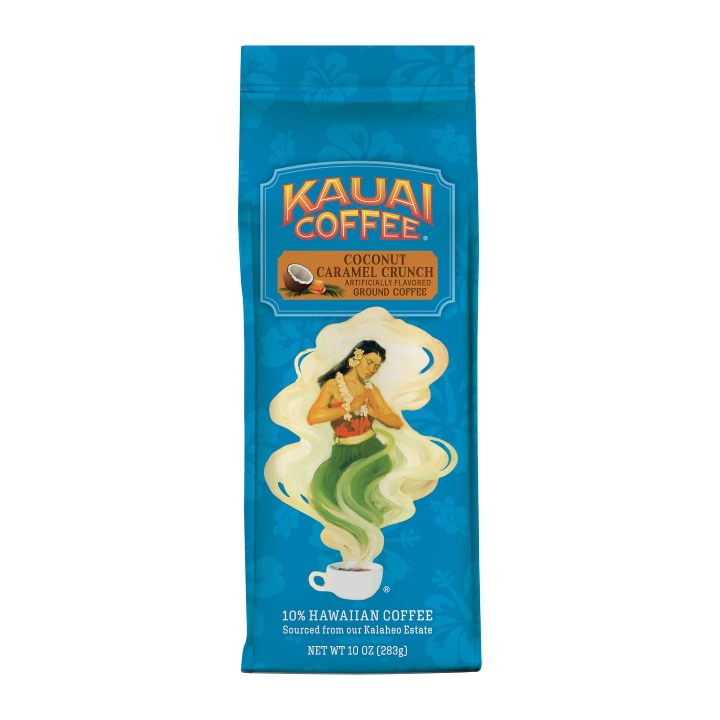 Kauai Coffee Ground Coffee – Smooth, Rich, Medium Roast – Nutty Caramel and Tropical Coconut – Arabica Coffee, 10% Hawaiian with No Bitterness – Coconut Caramel Crunch, 1 Pack of 10oz