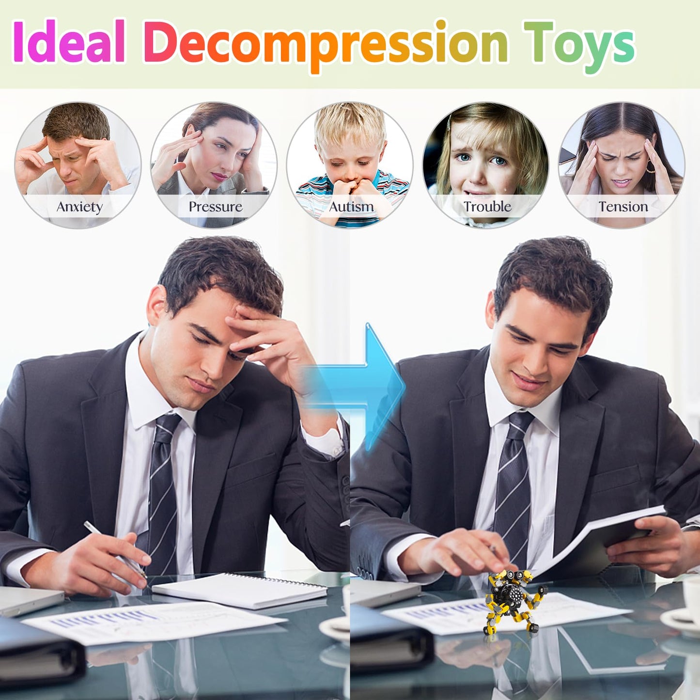 Gokeey Transformable Fidget Spinners 4 Pcs for Kids and Adults Stress Relief Sensory Toys for Boys and Girls Fingertip Gyros for Party Favors Stocking Stuffers Bulk for Kids