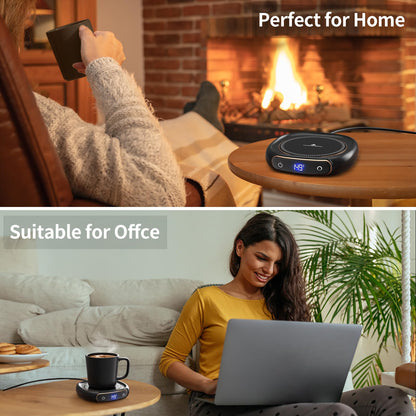 Lerat Coffee Mug Warmer & Mug Set for Desk, Electric Coffee Cup Warmer with Auto Shut Off, 3 Temperature Setting Smart Cup Warmer for Heating Coffee, Milk, Beverage, Candle Jar (Black), 12oz