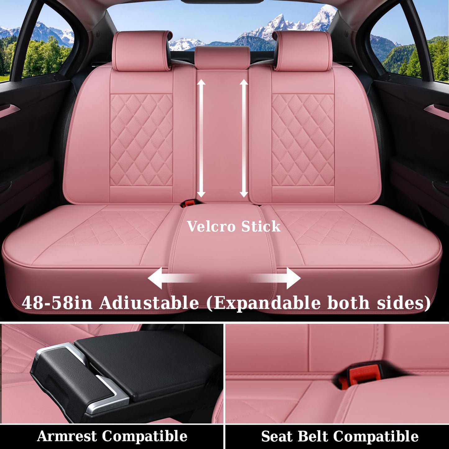 Coverado Car Seat Covers Full Set, Pink Leather Seat Covers for Cars, Universal Waterproof Car Seat Cover, Luxury Front and Back Car Seat Protector, Automotive Seat Covers Fit for Most Cars, Pink