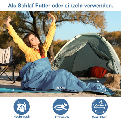 LSTRAGY Sleeping Bag Liner, Updated Adult Sleep Sack & Travel Sheets with Foot Zipper, Lightweight and Portable Camping Sleeping Bag Liners - Ideal for Backpacking, Hostels and Camping(Blue)
