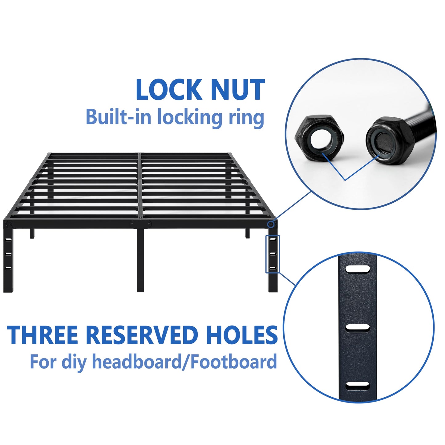 NEW JETO Metal Bed Frame,Queen Size Bed Frame with Storage Space,Heavy Duty Sturdy Mattress Foundation,Easy Assembly,No Box Spring Needed, Black,14 Inch,Queen