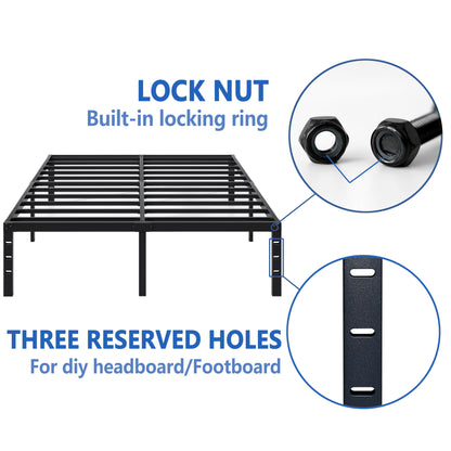 NEW JETO Metal Bed Frame,Queen Size Bed Frame with Storage Space,Heavy Duty Sturdy Mattress Foundation,Easy Assembly,No Box Spring Needed, Black,14 Inch,Queen