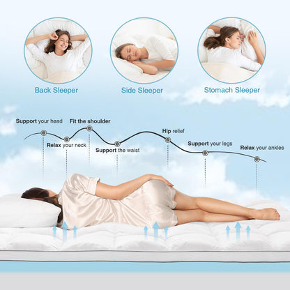 OLANLY Dual-Layer 4 Inch Twin Size Memory Foam Mattress Topper for Back Pain, 2 Inch Cooling Pillow Top Mattress Pad Cover and 2 Inch Gel Memory Foam Topper, Deep Elastic Pocket, White