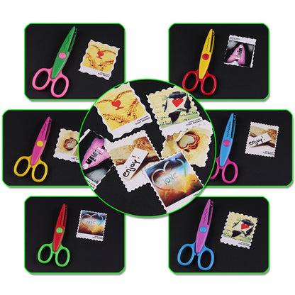 Jialeey Plastic Kids Design Safety Art Scissors Creative Crafts Scissors Paper Scrapbooking Decorative Wave Lace Edge Cutters Set 6 PCS