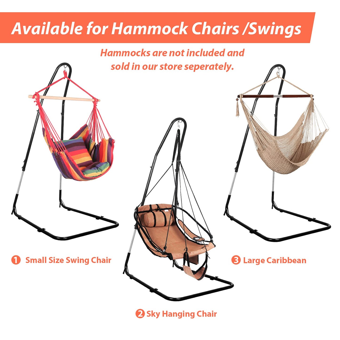 Hammock Chair Stand Only, Adjustable Height 79-93 Inch, 330 Lb Capacity, Heavy Duty Stand for Hammock Chair Solid Steel Structure Hanging Chair Stand with Powder Coated Finish, Indoor/Outdoor