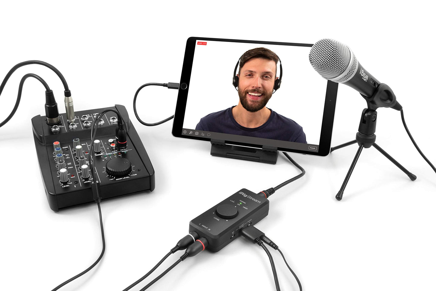 IK Multimedia iRig Stream stereo audio interface for iPhone, iPad, Mac, iOS and PC with USB-C, Lightning and USB for 24-bit, 48 kHz recording from mixers and studio gear