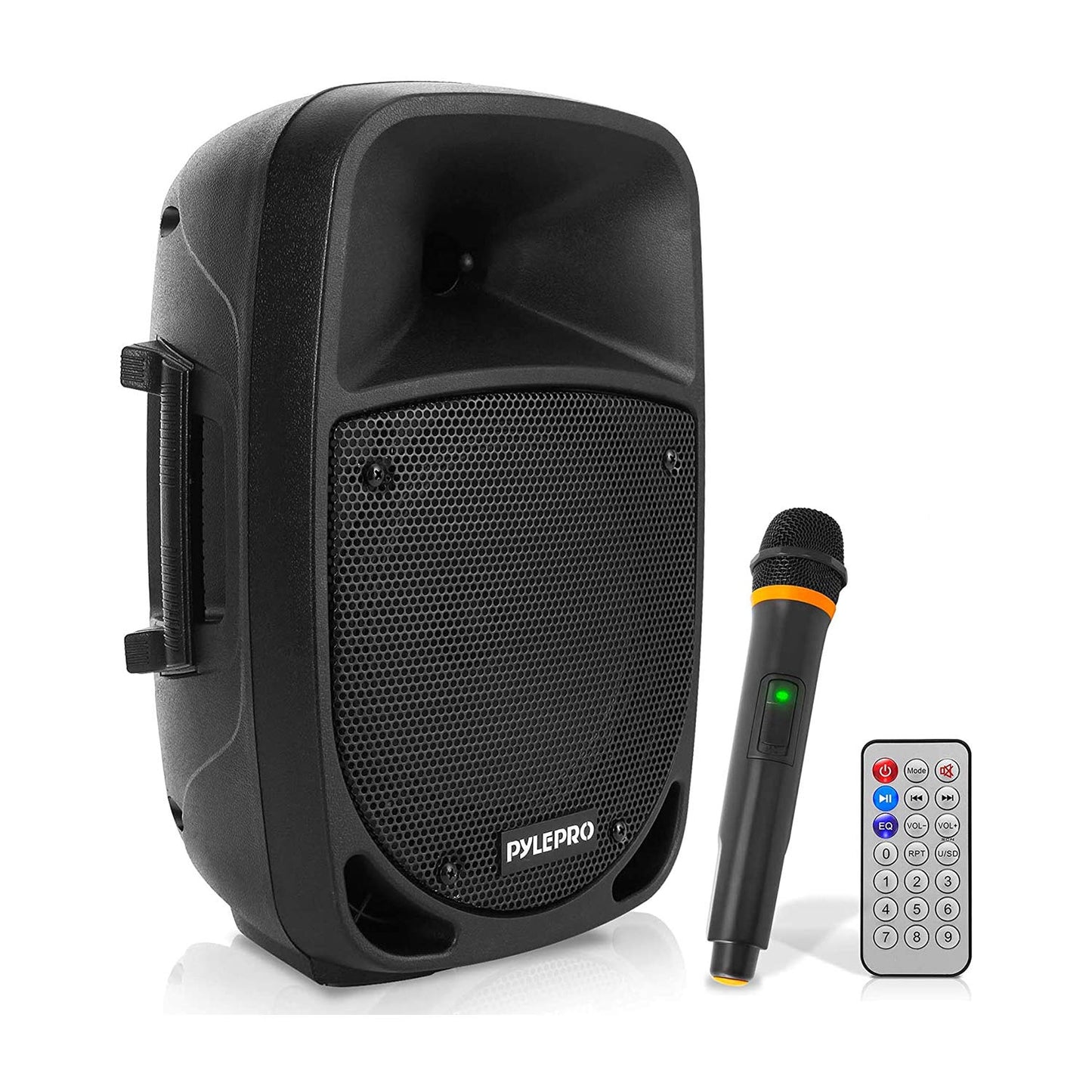 Pyle 800W Portable Bluetooth PA Speaker - 8’’ Subwoofer, LED Battery Indicator Lights w/ Built-in Rechargeable Battery, MP3/USB/SD Card Reader, and UHF Wireless Microphone - Pyle PSBT85A,Black