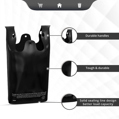ACYPAPER, Black T-Shirt Bags in Bulk - 1000 Count - (11" x 6" x 21") - Restaurant Carryout Bags