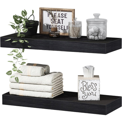QEEIG Black Bathroom Floating Shelves for Wall Shelf Over Toilet Wall Mounted Farmhouse Small 16 inch Set of 2 (008-40B)