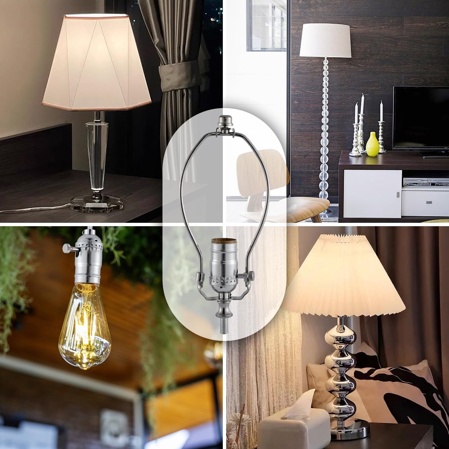 Lamp Making Kit,Make a Lamp or Repair Kit,3-Way Lamp Socket with Matching Cord Lamp Harp Set,Lamp Wiring Kit for Table Floor Lamp,Essential Hardware for DIY Lamp Design or Repair (Silver, 1)