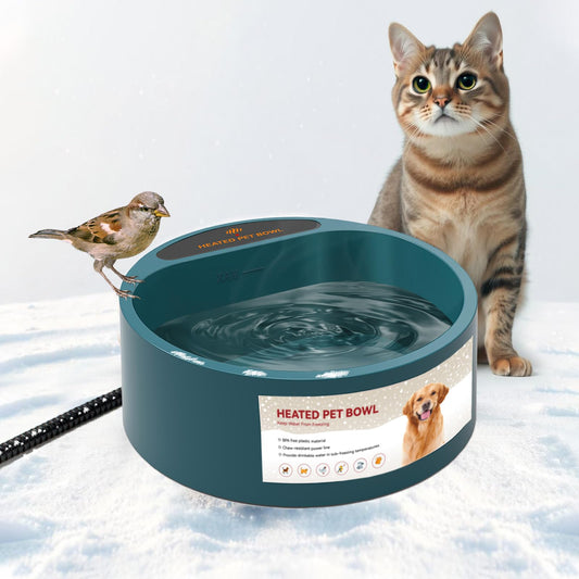 PETLESO Heated Dog Bowl, Heated Water Bowl for Outdoor Cats, Winter Dog Water Bowl with AntiBite Wire Heated Chicken Waterer Smart Thermal Bowl for Birds Chickens Feral Animals, 35W 2.2L