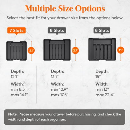 Lifewit Medium Silverware Drawer Organizer, Expandable Utensil Tray for Kitchen, BPA Free Flatware and Cutlery Holder, Adjustable Plastic Storage for Spoons Forks Knives, Black