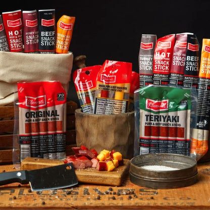 Jerky.com Gift Bag for Men | 26 Piece Meat Sticks Gift Basket with Beef Sticks, Pork, Turkey, Ham & Cheese Sticks | High Protein Snack Variety Pack | Gluten-Free Jerky Gifts for Men | Birthday Gift Basket for Him