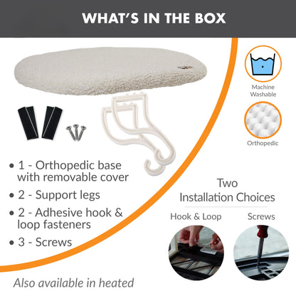 K&H Pet Products Kitty Sill Cat Window Perch for Large Cats, Orthopedic Window Hammock Bed Holds 40LBS, Washable Cover, Kitty Windowsill Bed Seat for Indoors - Cream Fleece, Unheated, 14 X 24in