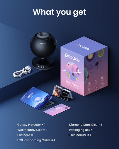 POCOCO Galaxy Star Projector for Bedroom with Replaceable Optical Film Discs, Home Planetarium Night Light Projector with High-Definition Soft Light for Relax, Study, and Meditate, Stress Relief Gifts