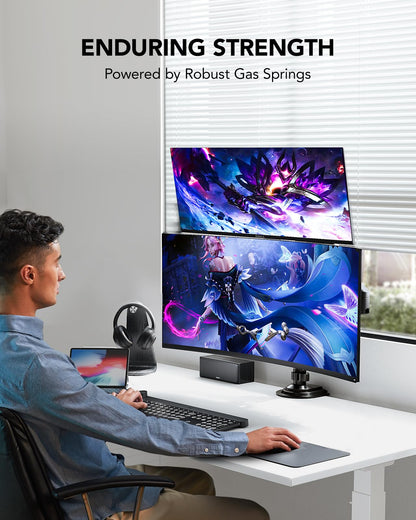 HUANUO 17-32 Inch Dual Monitor Stand, Gas Spring Dual Monitor Mount, Monitor Stand 2 Monitors, Ergonomic Adjustable Tilt/Swivel/Rotate, Weight Max 19.8 lbs, VESA 75/100mm