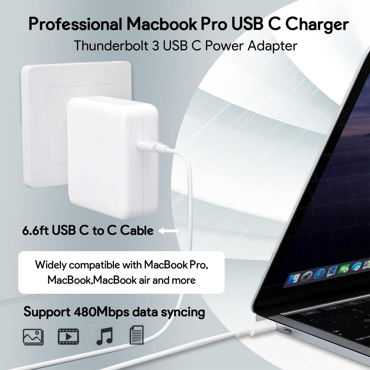 Mac Book Pro Charger - 96W USB C Charger Fast Charger for USB C Port MacBook pro & MacBook Air, ipad Pro, Samsung Galaxy and All Type C Device, 6.6 ft USBC Cable Included