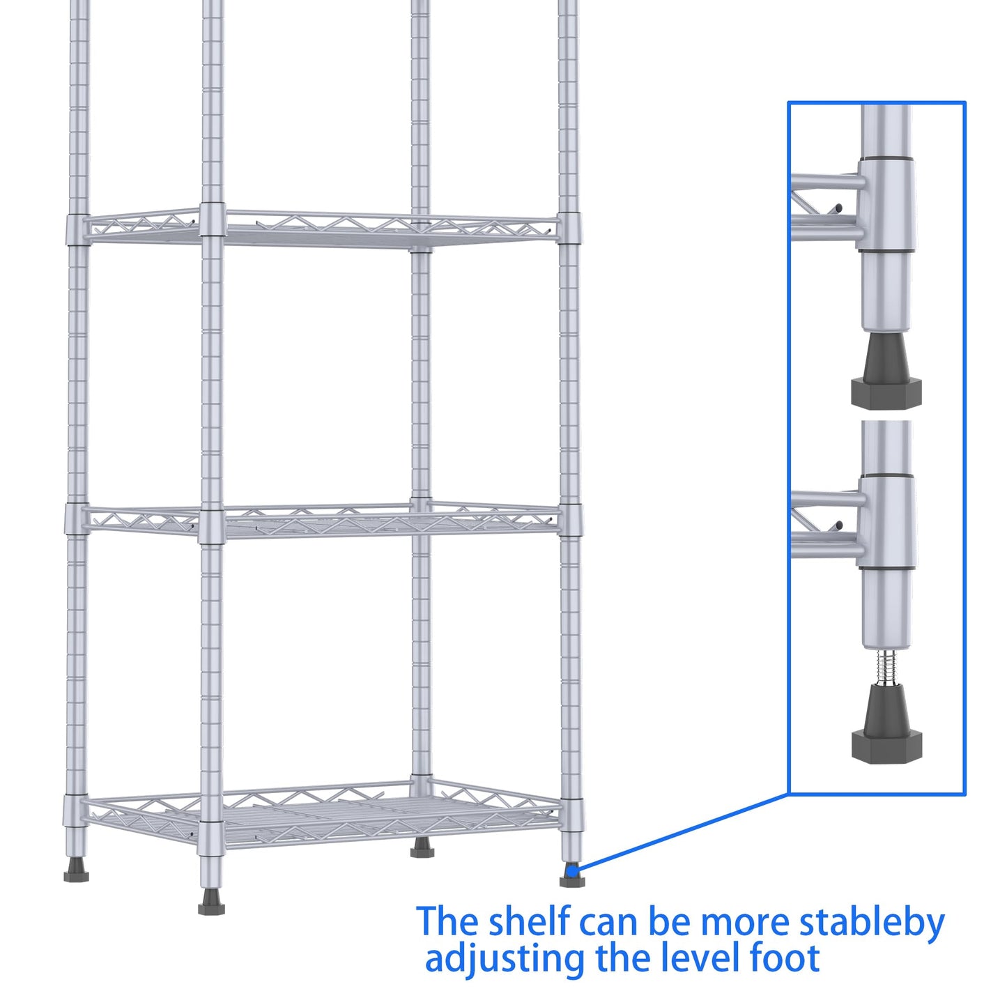 REGILLER 6 Wire Shelving Steel Storage Rack Adjustable Unit Shelves for Laundry Bathroom Kitchen Pantry Closet(Silver, 11.7" D x 16.8" W x 63" H)