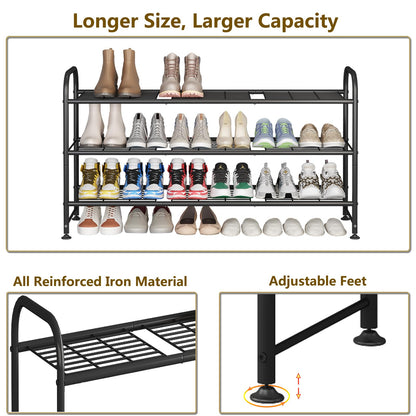 LINZINAR Shoe Rack 3 Tier Long Metal Shoe Organizer for Closet Entryway Black