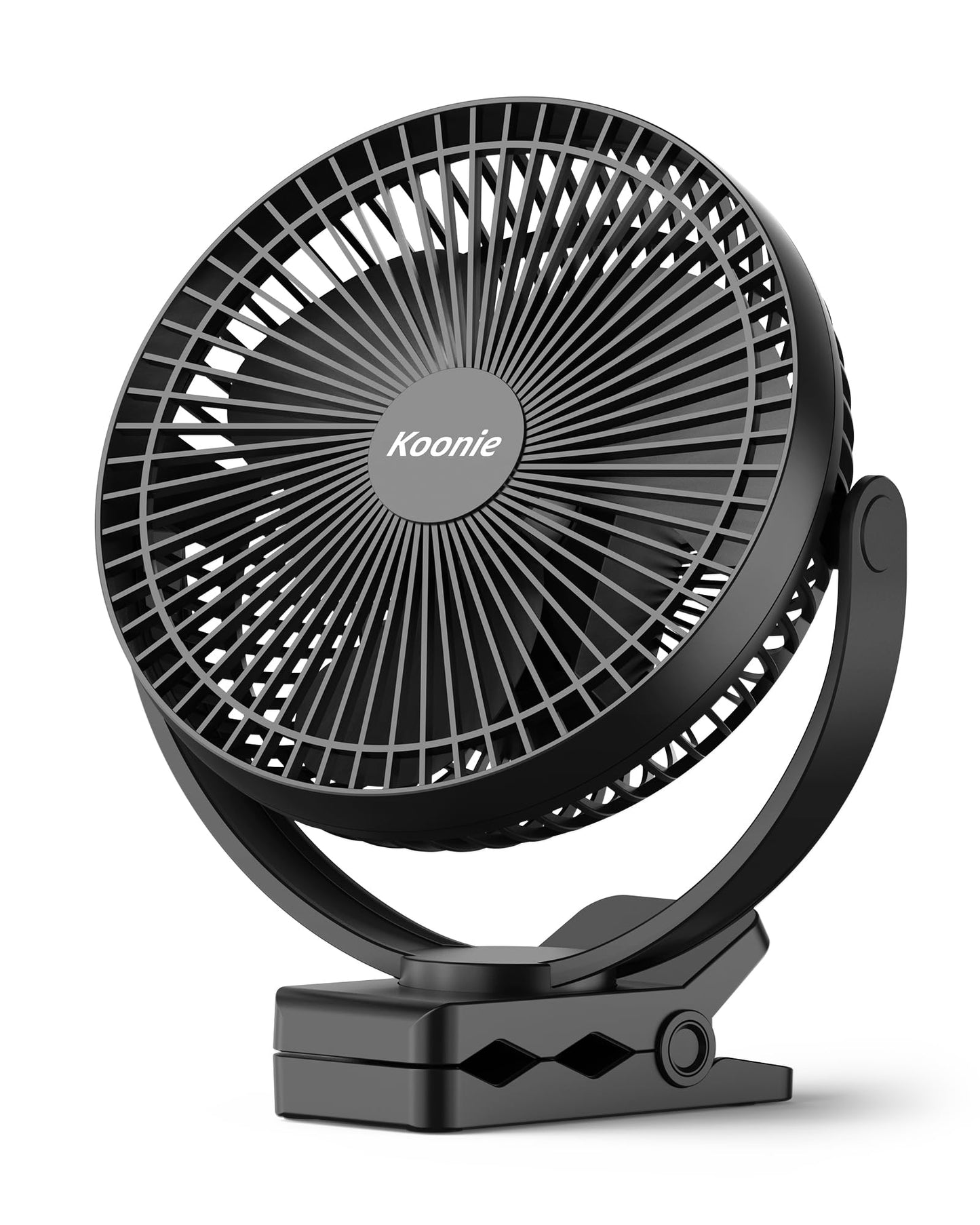 Koonie 10000mAh Clip on Fan Rechargeable, 8-Inch Battery Operated Desk Fan, USB Fan, 4 Speeds, Strong Airflow, Sturdy Clamp for Golf Cart Office Desk Outdoor Travel Camping Tent Gym Treadmill,Black