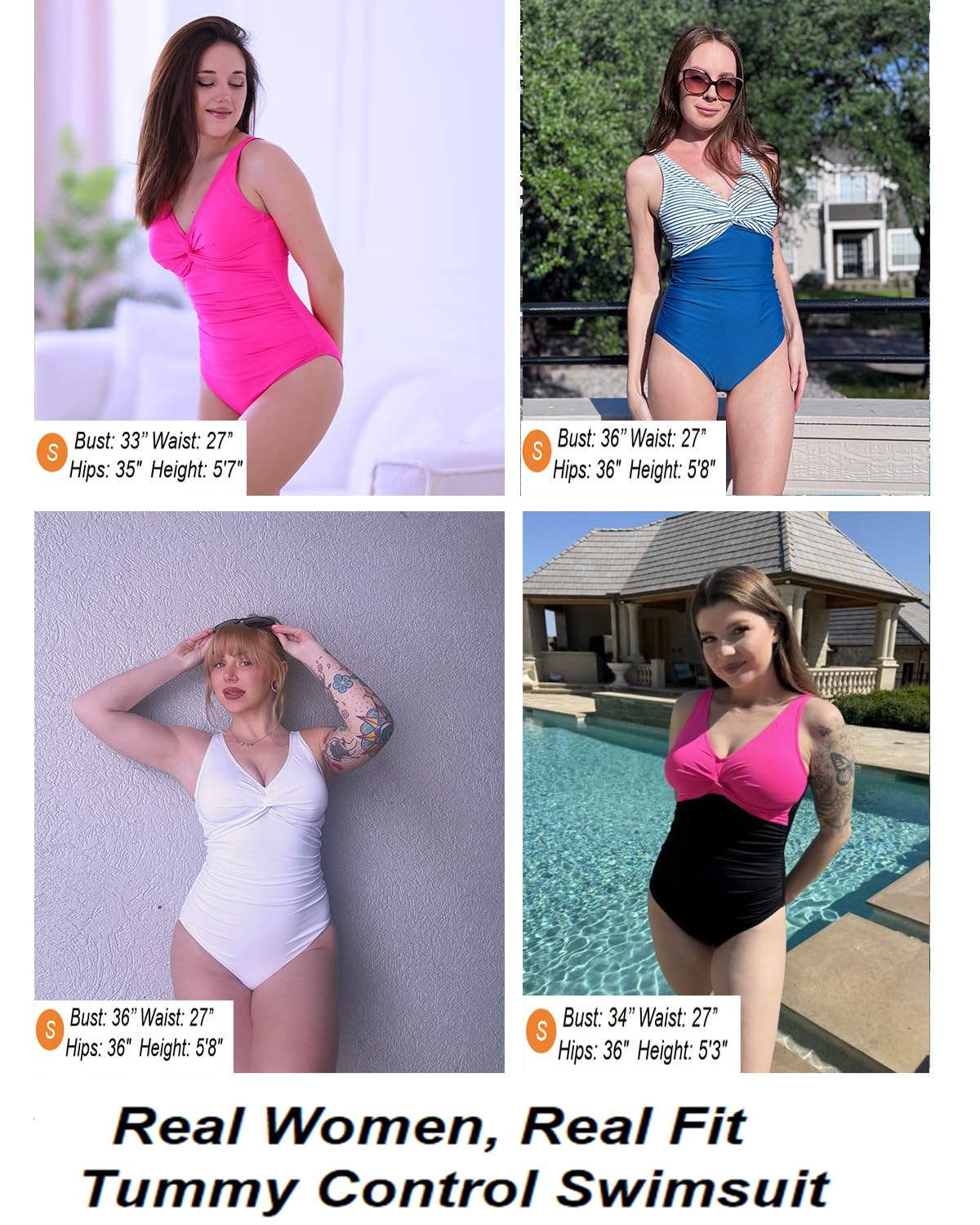 Holipick Black Women Tummy Control One Piece Swimsuit - Push Up Bathing Suit Full Coverage Slimming Swimwear M