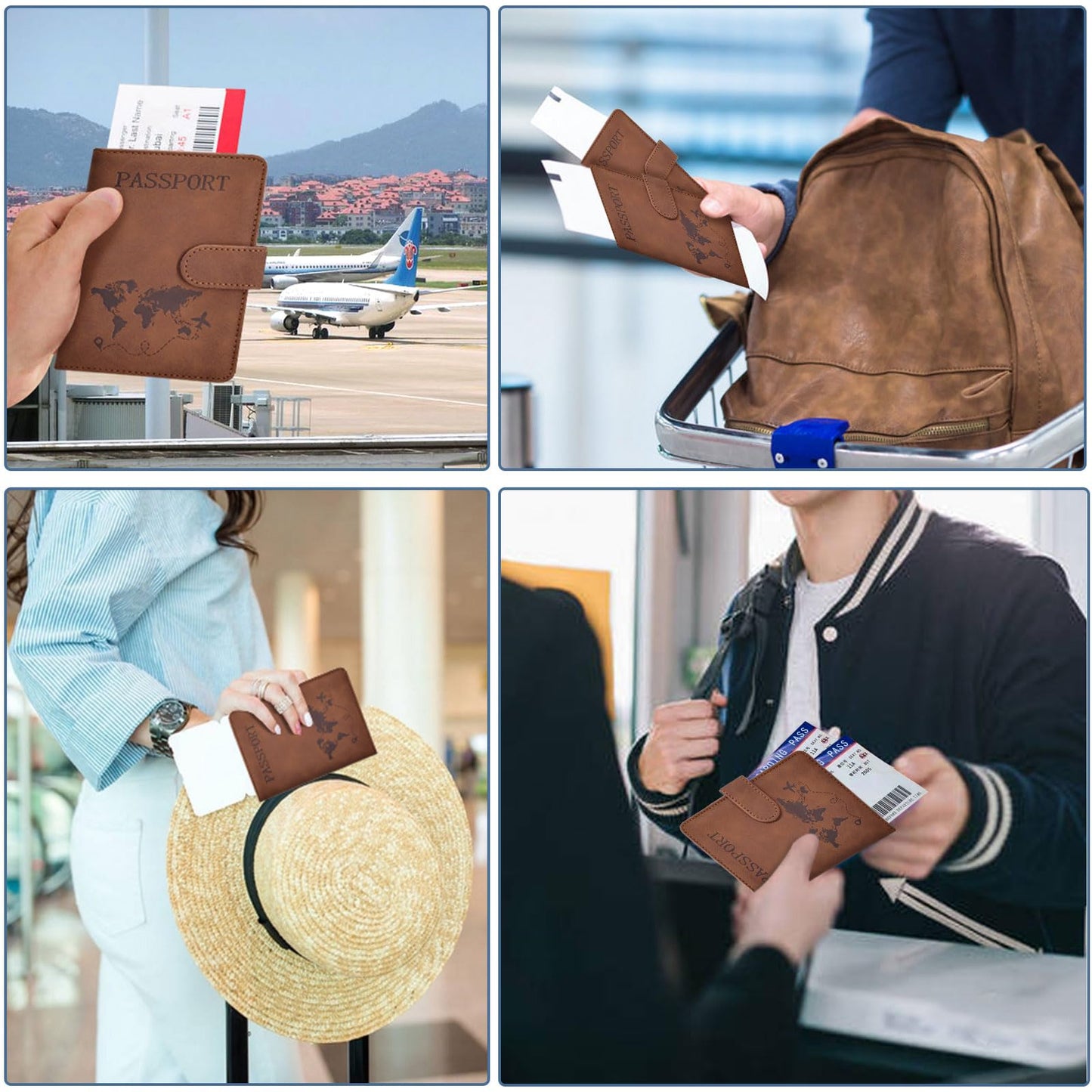 Passport Holder, Passport Cover with Credit Card Slot and Boarding Pass Slot Combo, Passport Wallet Case Book Travel Must Have, RFID Blocking Leather Travel Accessories, Brown