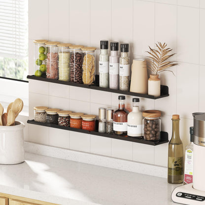 Lifewit Floating Shelves for Wall, 8 Pack Black Acrylic Shelf 15" Room Decor for Bookcase/Vinyl Record Display/Photo/Picture in Bedroom, Living Room, Bathroom, Kitchen Storage and Organization