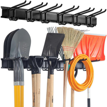 Aking Ace Wall Mount Tool Storage Rack, Heavy Duty Garage Storage Tool Organizer, Garden Tool Wall Hooks and Hangers, Hold Up to 350lbs Black