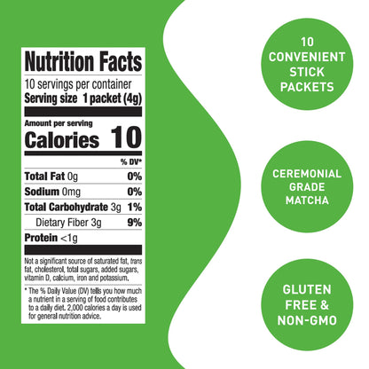 Aiya Matcha To Go Single Serve Packs - Ceremonial Grade Pure Matcha Green Tea Powder (10 Count)