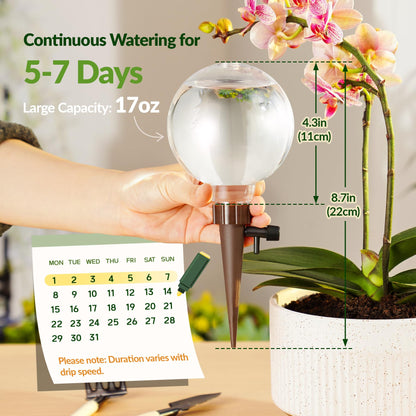 NiHome Plant Self-Watering Globes for Busy Individuals & Travelers, Long-Lasting Moisture Consistent Dripper Spike for Indoor & Outdoor Plants, Adjustable Flow Valve Easy to Refill & Maintain (2-Pack)