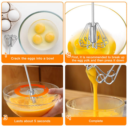 Qukaka Hand mixer egg beater,stainless steel semi automatic whisk,egg spinner,wisking tool,whipped cream dispenser,easy whisks for cooking,Beating&Stirring(12in)