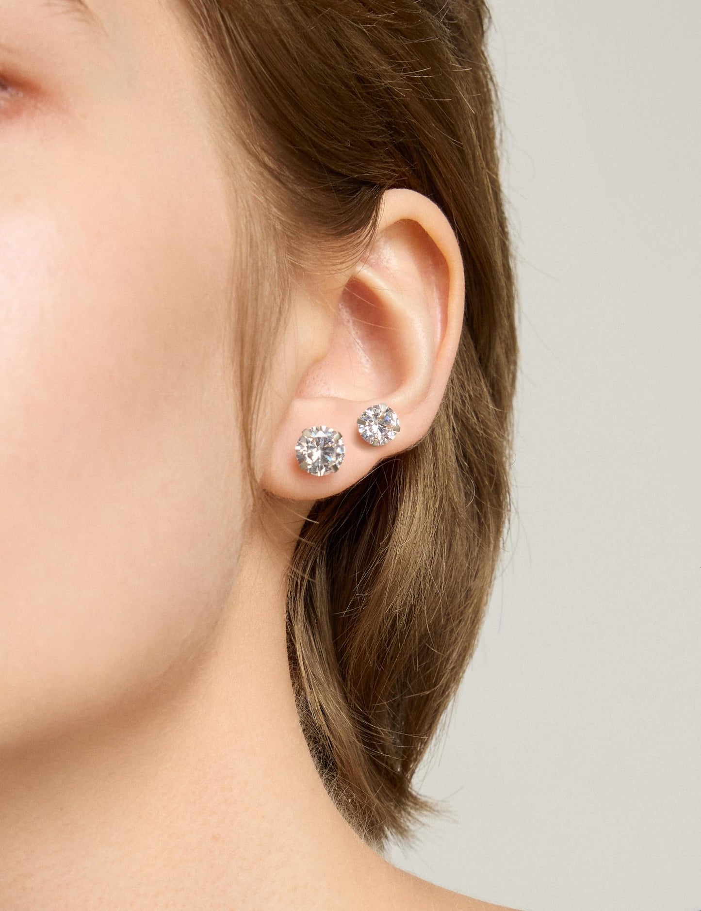 6 Pairs Stud Earrings Set, Hypoallergenic Cubic Zirconia 316L Earrings Stainless Steel CZ Earrings 3-8mm (Steel color)