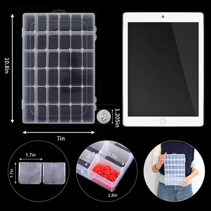 OUTUXED 2 Pack 36 Grids Clear Plastic Bead Organizer Box, Fishing Tackle Box Compartment Organizer with Adjustable Dividers for Jewelry, Art Craft, Bead Storage Containers with 5 Sheets Label Stickers