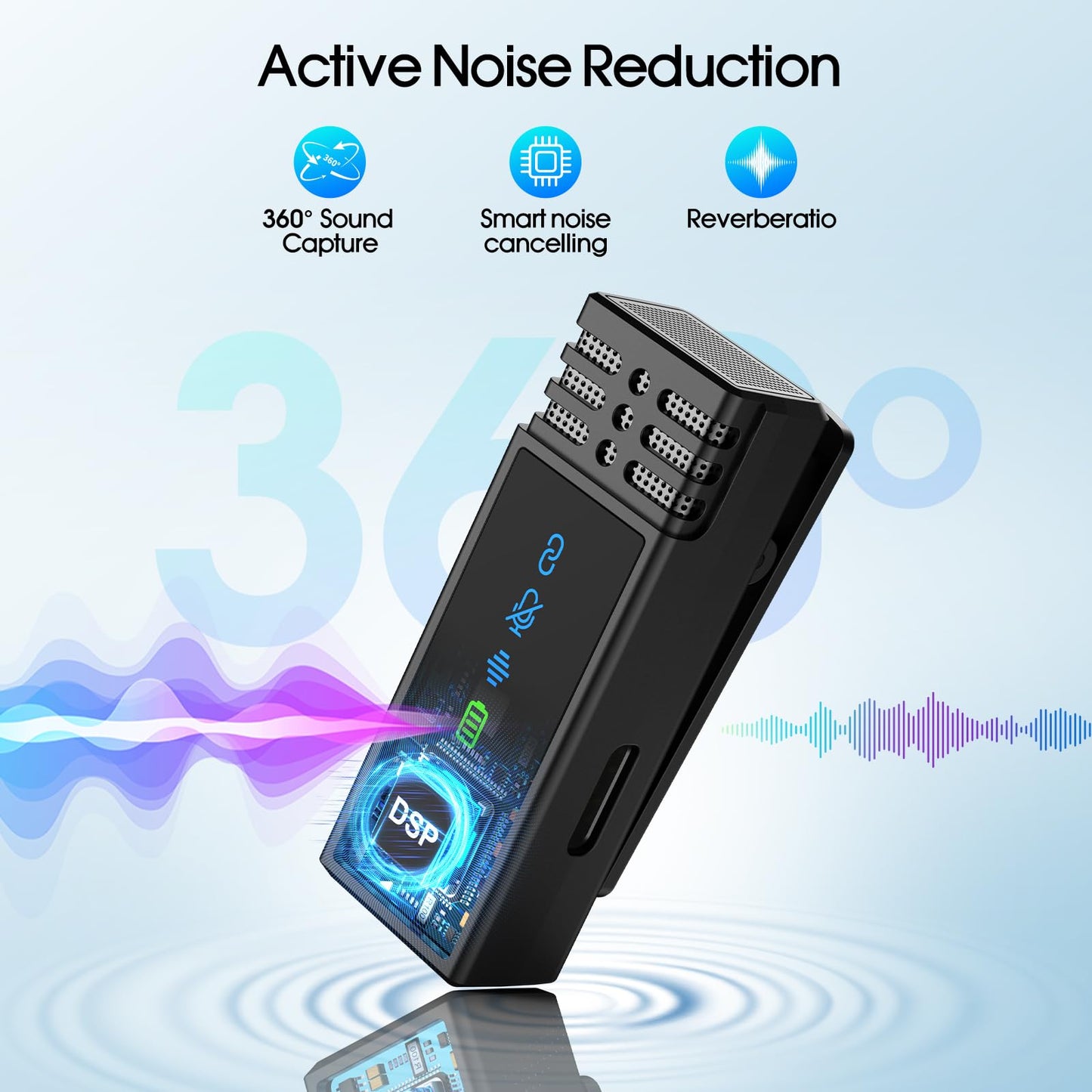 2 Pack Wireless Lavalier Microphone for iPhone iPad Android, Active Noise Reduction Mini Microphone with Charging Case 7H Clip On Microphones for Interview, Recording, Vlogging, Live Streaming, 80ft