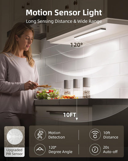 EZVALO 6-Pack Under Cabinet Lighting with Charging Station, 2000mAh Rechargeable Wireless Motion Sensor Lights, 3 Color Temps, Dimmable, Timer, Magnetic, with Remote Control for Kitchen, Closet, Stair