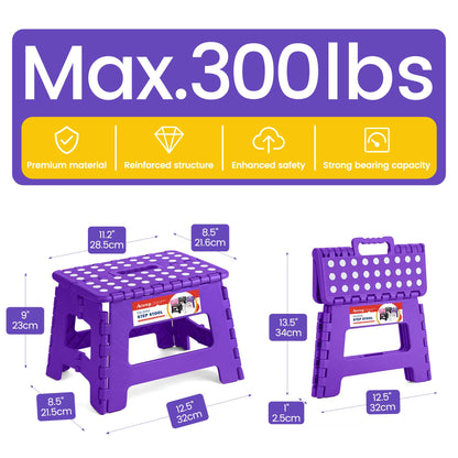 ACSTEP Folding Portable Collapsible Plastic Foldable Step Stool,Non Slip Folding Stools for Kitchen Bathroom Bedroom (Purple)